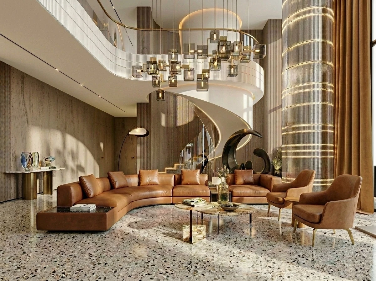Penthouse interior with seamless mineral walls and floors