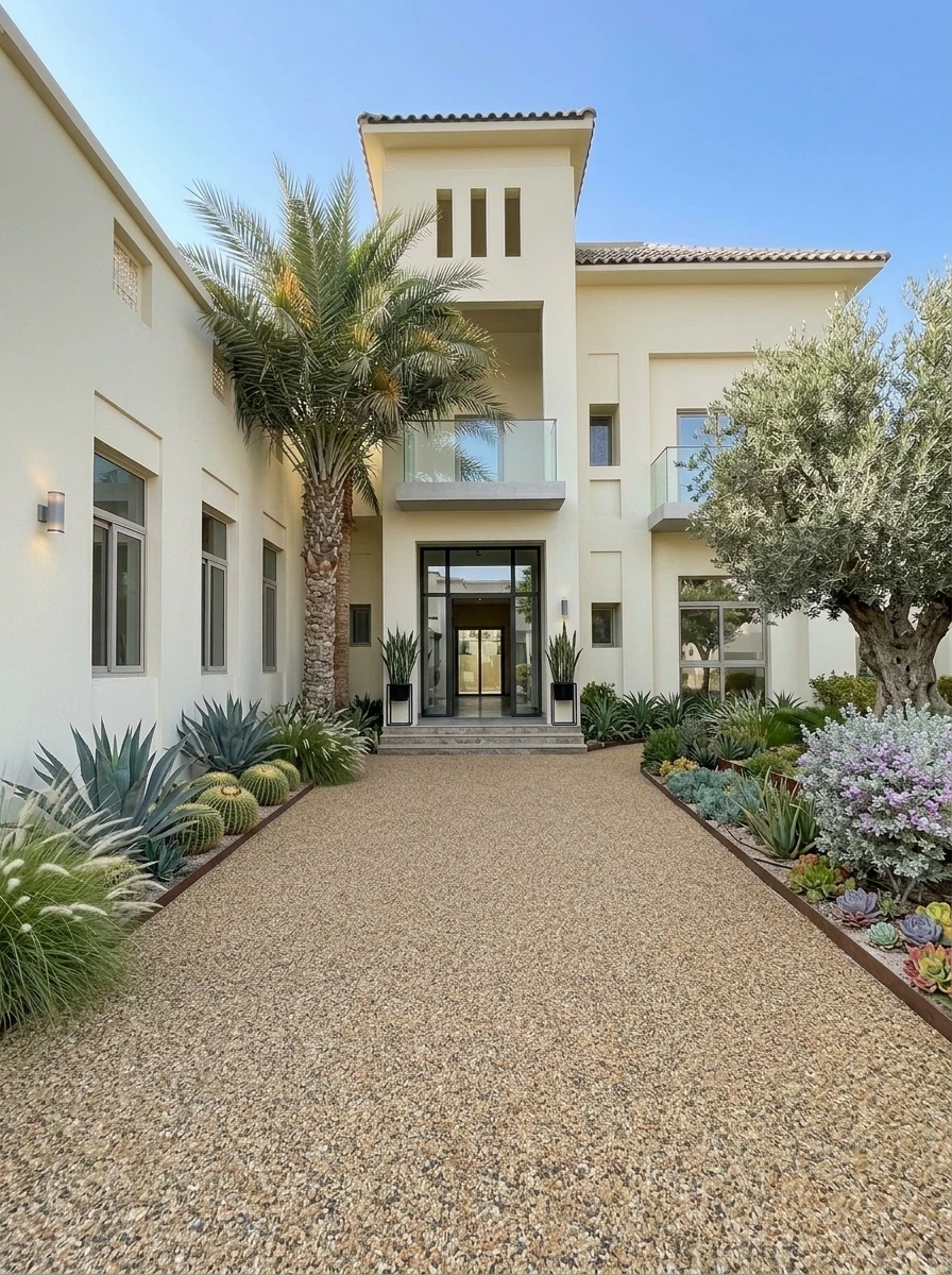 Resin bound driveway and entrance approach to a villa