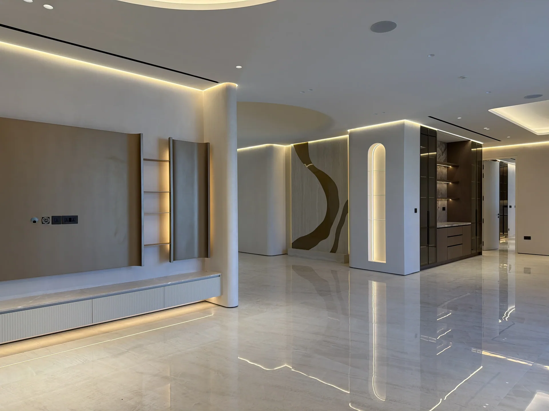 Quiet Luxury in Mineral Layers - Study 87, a marmorino residential decorative finish in mushroom grey