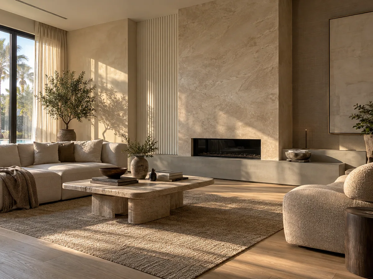 Soft grey Venetian plaster wall showing hand-trowelled movement and a gentle shift in light.
