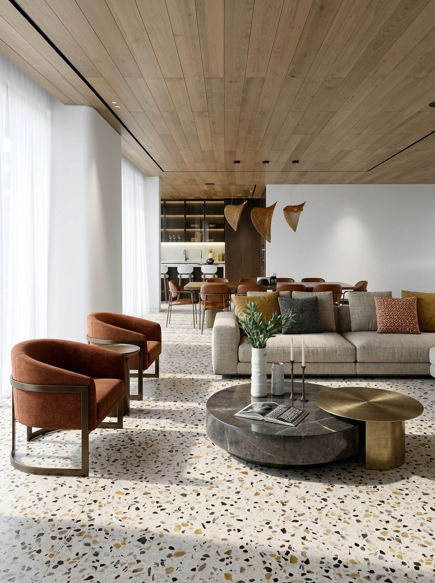 Terrazzo — Aggregate flooring — poured, ground, polished.
